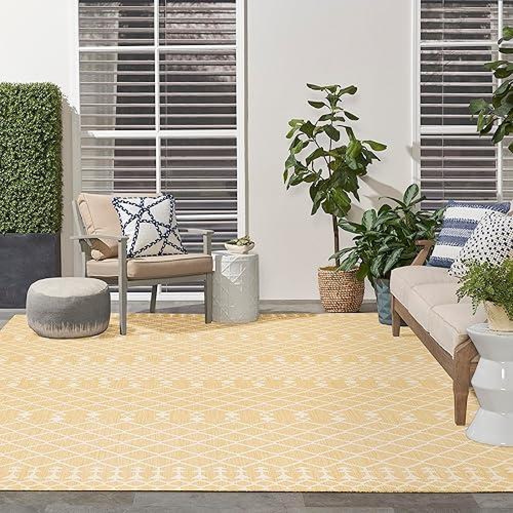 Nourison Positano Indooroutdoor Yellow 9 X 12 Area Rug Easy Cleaning Non Shedding Bed Room Living Room Dining Room Back