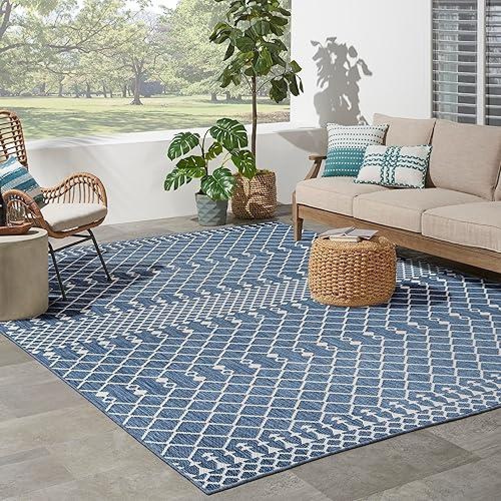 Nourison Positano Indooroutdoor Navy Blue 8 X 10 Area Rug Easy Cleaning Non Shedding Bed Room Living Room Dining Room B