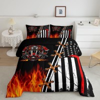 Castle Fairy Teens Firefighter Comforter Set Full Size American Flag Bedding Set For Kids Boys Adult Bedroom Decoration Burning