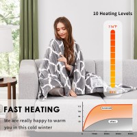 Homemate Heated Blanket Electric Throw 50X60 Heating Blanket With 10 Fast Heat Levels 8 Hours Auto Off Soft Cozy Flannel Over