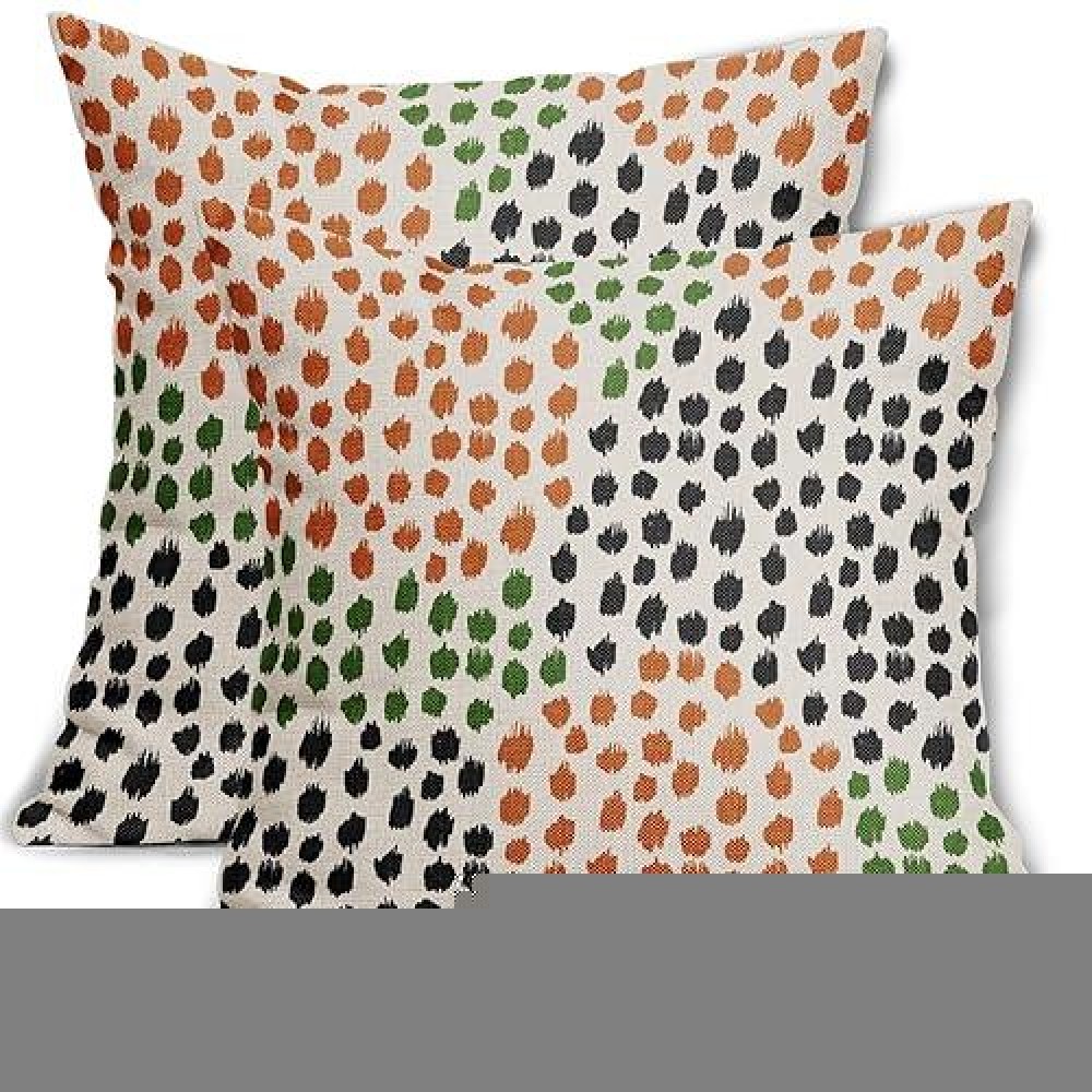 Black Orange Green Pillow Covers 20X20 Set Of 2 Fall Colored Art Dot Decorative Throw Pillows Trendy Print Outdoor Pillowcase Ho