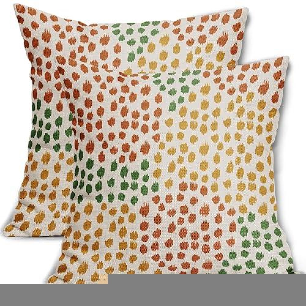 Orange Yellow Green Pillow Covers 18X18 Set Of 2 Fall Colored Art Dot Decorative Throw Pillows Trendy Print Outdoor Pillowcase H