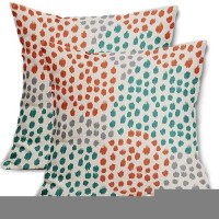 Teal Orange Pillow Covers 16X16 Set Of 2 Grey Fall Colored Art Dot Decorative Throw Pillows Trendy Print Outdoor Pillowcase Holi