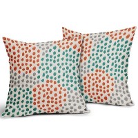 Teal Orange Pillow Covers 16X16 Set Of 2 Grey Fall Colored Art Dot Decorative Throw Pillows Trendy Print Outdoor Pillowcase Holi