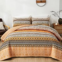 Wongs Bedding Boho Fall Quilt King Size104X90 3 Pieces Orange Bohemian King Quilt Lightweight Microfiber Bed Decor Coverle