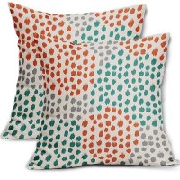 Teal Orange Pillow Covers 18X18 Set Of 2 Grey Fall Colored Art Dot Decorative Throw Pillows Trendy Print Outdoor Pillowcase Holi