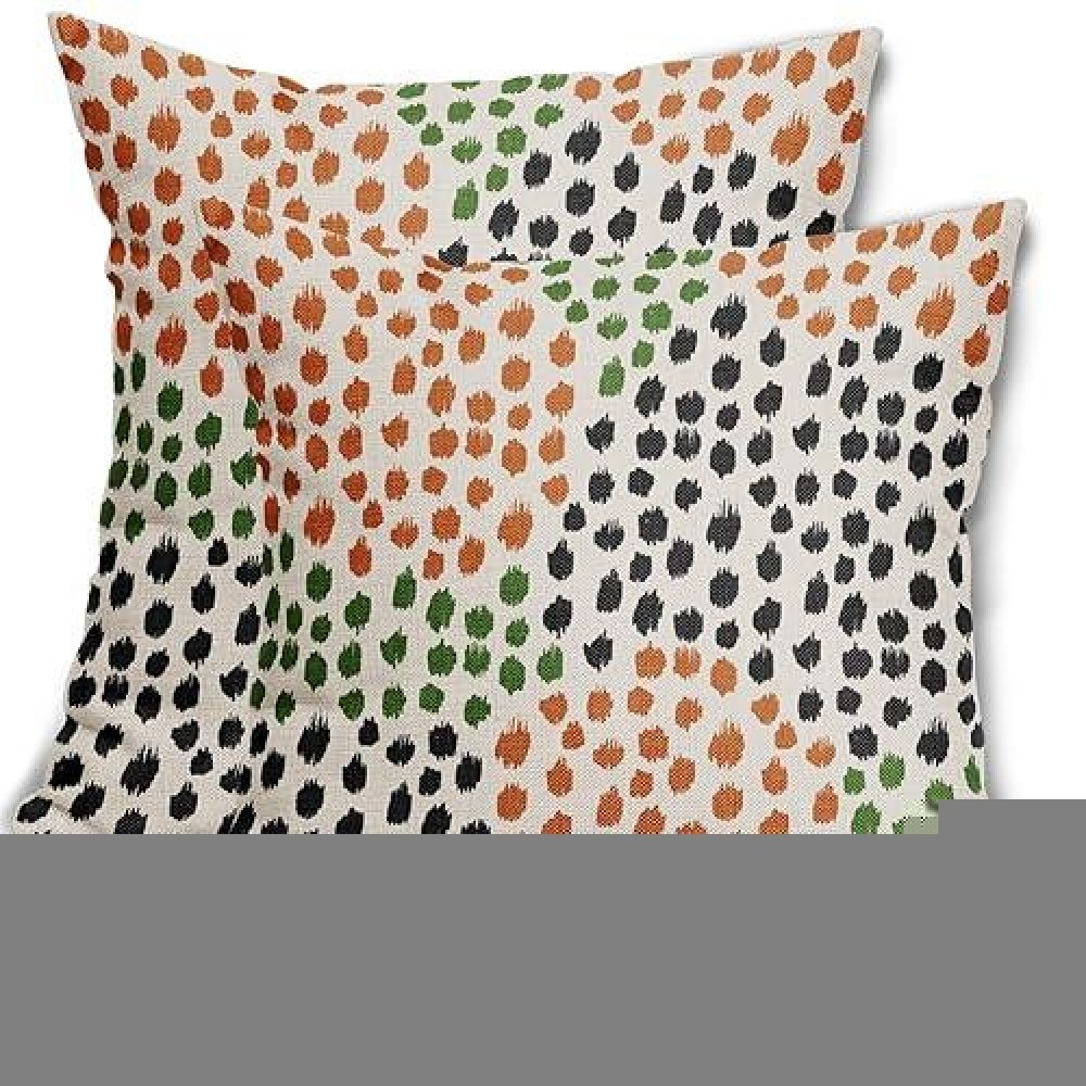 Black Orange Green Pillow Covers 18X18 Set Of 2 Fall Colored Art Dot Decorative Throw Pillows Trendy Print Outdoor Pillowcase Ho