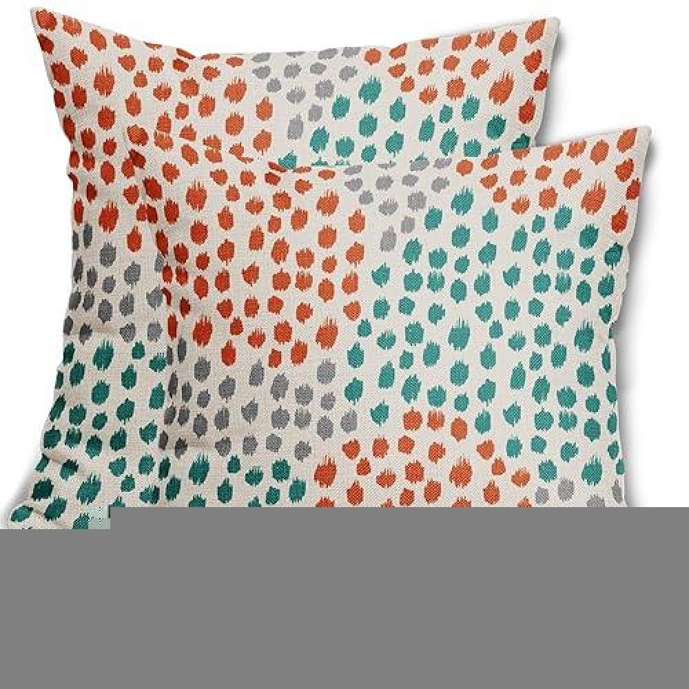 Teal Orange Pillow Covers 20X20 Set Of 2 Grey Fall Colored Art Dot Decorative Throw Pillows Trendy Print Outdoor Pillowcase Holi