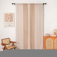 Deeprove Boho Curtains 96 Inches Long For Bedroom Dining Room Nursery  Cotton Linen Stripes Embroidery  Bohemian Farmhouse Window Treatment Drape Tassels  1 Panel W52 X L96  Khaki And Coffee