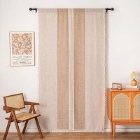 Deeprove Boho Curtains 63 Inches Length For Bedroom Kitchen Closet  Stripes Embroidery Weighted  Bohemian Farmhouse Window Treatment Drape Tassels  1 Panel W52 X L63  Khaki And Coffee