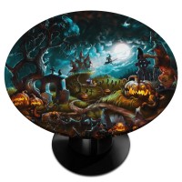 Halloween Turquoise Round Tablecloth With Elastic Edge Horror Halloween Round Fitted Table Cover Waterproof Wipeable Round Table