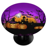 Halloween Purple Round Tablecloth With Elastic Edge Halloween Pumpkin Round Fitted Table Cover Waterproof Wipeable Round Table C