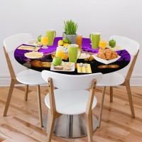 Halloween Purple Round Tablecloth With Elastic Edge Halloween Pumpkin Round Fitted Table Cover Waterproof Wipeable Round Table C