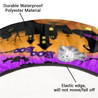 Halloween Purple Round Tablecloth With Elastic Edge Halloween Pumpkin Round Fitted Table Cover Waterproof Wipeable Round Table C