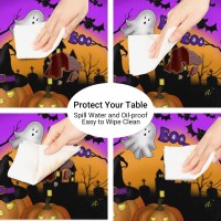 Halloween Purple Round Tablecloth With Elastic Edge Halloween Pumpkin Round Fitted Table Cover Waterproof Wipeable Round Table C