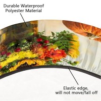 Fall Autumn Round Tablecloth With Elastic Edge Pumpkin Sunflower Round Fitted Table Cover Waterproof Wipeable Round Table Cloths