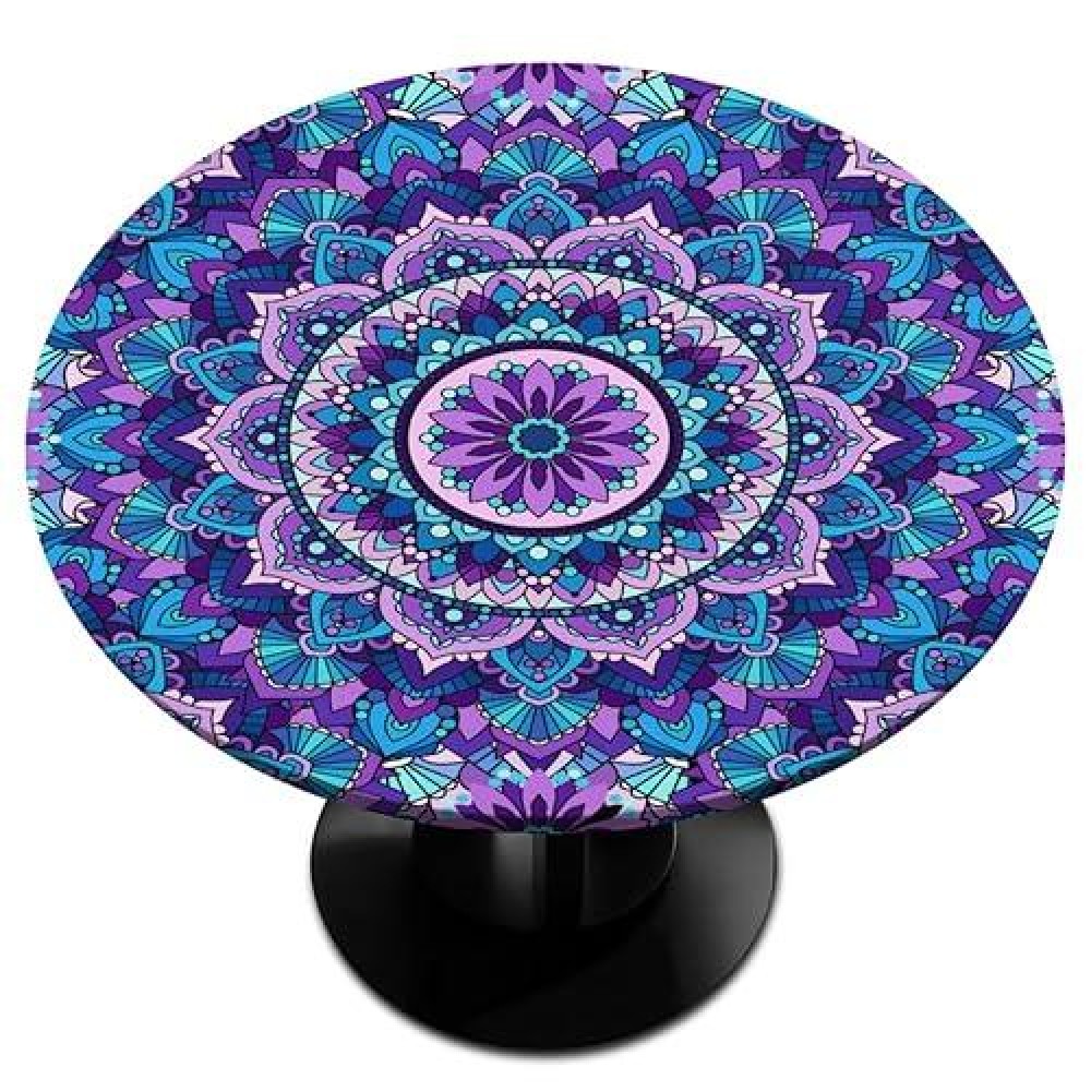 Purple Mandala Round Tablecloth With Elastic Edge Boho Ethnic Round Fitted Table Cover Waterproof Wipeable Round Table Cloths Fo