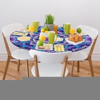 Purple Mandala Round Tablecloth With Elastic Edge Boho Ethnic Round Fitted Table Cover Waterproof Wipeable Round Table Cloths Fo