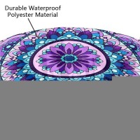 Purple Mandala Round Tablecloth With Elastic Edge Boho Ethnic Round Fitted Table Cover Waterproof Wipeable Round Table Cloths Fo