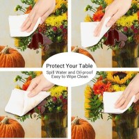 Fall Autumn Round Tablecloth With Elastic Edge Pumpkin Sunflower Round Fitted Table Cover Waterproof Wipeable Round Table Cloths