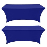 Eurmax Usa Rectangular Fitted Spandex Table Covers 4Ft Tablecloth Wedding Event Patio Table Decorations Stretch Table Cover For 4Ft Folding Table (Navy Blue 2 Pack)