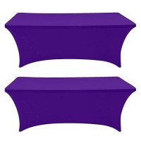 Eurmax Usa Rectangular Fitted Spandex Table Covers 4Ft Tablecloth Wedding Event Patio Table Decorations Stretch Table Cover For 4Ft Folding Table (Purple 2 Pack)