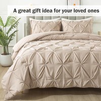 Andency California King Comforter Set Wheat 104X96Inch Pinch Pleat Cal King Comforter Set 3 Pieces Oversized King Pintuck Be