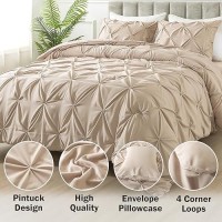 Andency Wheat Pinch Pleat Comforter King 3 Pieces Solid Farmhouse Shabby Chic Pintuck Comforter Boho Vintage Rustic Lightweigh