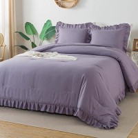 Andency California King Comforter Sets Grayish Purple (104X96Inch)  3 Pieces Cal King Ruffle Comforter  Oversized Farmhouse Shabby Chic Bed Comforter  Lightweight Soft Microfiber Bedding Set