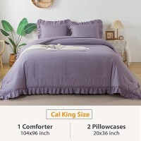 Andency California King Comforter Sets Grayish Purple (104X96Inch)  3 Pieces Cal King Ruffle Comforter  Oversized Farmhouse Shabby Chic Bed Comforter  Lightweight Soft Microfiber Bedding Set