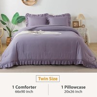 Andency Grayish Purple Comforter Set Queen Size All Season  3 Pieces Solid Grayish Purple Ruffle Shabby Chic Comforter Set For Queen Bed  Vintage Rustic Soft Microfiber Bedding Set For Women Man