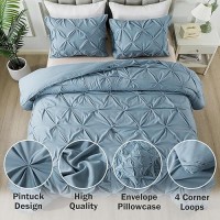 Andency Grayish Blue Pinch Pleated Comforter Queen90X90Inch 3 Pieces1 Pintuck Comforter And 2 Pillowcases Pintuck Microfibe