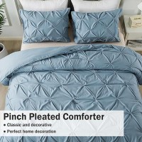 Andency Grayish Blue Pinch Pleated Comforter Queen90X90Inch 3 Pieces1 Pintuck Comforter And 2 Pillowcases Pintuck Microfibe