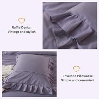 Andency Grayish Purple Comforter Set Full Size  3 Pieces Lightweight Soft Rustic Ruffle Comforter Women Man  Solid Farmhouse Shabby Chic Microfiber Bedding Comforter Sets For All Season