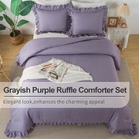 Andency Grayish Purple Comforter Set Full Size  3 Pieces Lightweight Soft Rustic Ruffle Comforter Women Man  Solid Farmhouse Shabby Chic Microfiber Bedding Comforter Sets For All Season