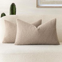 Foindtower Pack Of 2 Curly Faux Fur Decorative Throw Pillow Covers Soft Neutral Plush Cushion Case With Zipper Cozy Fluffy Pill