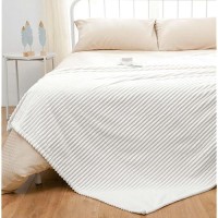 Vessia Flannel Fleece Twin Size Blanket For Bed Couch Sofa(60X80Inch)  300Gsm Microfiber White Striped Bed Blanket For Adults  Super Soft Warm Cozy Lightweight Ribbed Blanket For All-Season