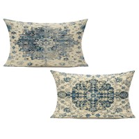 Vakado Outdoor 12X20 Set Of 2 Lumbar Blue Throw Pillow Covers Fall Boho Decorative Farmhouse Bohemian Carpet Vintage Gray Pillow