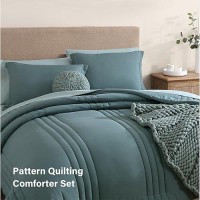 Monbix Full Size Comforter Sets  7 Piece Full Size Bedding Sets  Warm Comforters  Bed In A Bag Full With Sheets Pillowcases & Shams (Dark Green  Full  80''X90'')