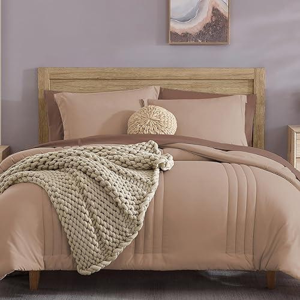 Monbix Full Size Comforter Sets  7 Piece Full Size Bedding Sets  Warm Comforters  Bed In A Bag Full With Sheets Pillowcases & Shams (Rust Pink  Full  80''X90'')