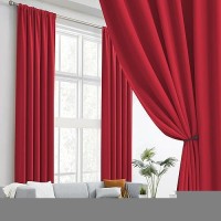 Dualife Extra Long 132 Inch Curtains Red Back Tab Loop Pocket Thermal Insulated Blackout Curtain Drapes For High Ceiling Living Room 52 By 132 Inch 11 Ft/Foot Length 2 Panels