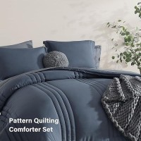 Monbix Queen Comforter Set - 7 Pieces Blue Grey Bed In A Bag Queen Bedding Sets With Comforters  All Seasons Down Alternative Comforter Bed Set With Sheets Pillowcases & Shams