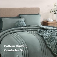 Monbix Full Size Comforter Sets  7 Piece Full Size Bedding Sets  Warm Comforters  Bed In A Bag Full With Sheets Pillowcases & Shams (Sage Green  Full  80''X90'')