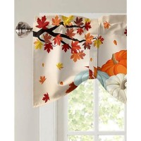 Fall Kitchen Valances Curtain For Windows Fall Harvest Pumpkin Curtain Valance For Kitchen Living Room Fall Maple Leaf Window Cu