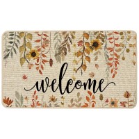 Ortigia Welcome Fall Doormat Indoor Outdoor Patio Eucalyptus Leaves Sunflowers Door Mats Nonslip Durable Entrance Mat For Farmh