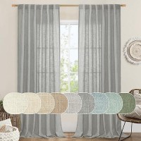 Lamit Sheer Linen Curtains 95 Inch For Bedroom Back Tab And Rod Pocket Thick Linen Textured Sheer Curtains Light Filtering Curt