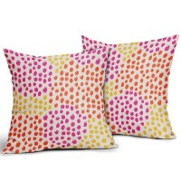 Pink Orange Yellow Throw Pillow Covers 16X16 Set Of 2 Retro 70S Colored Hot Pink Preppy Room Decor Pillows Trendy Dot Decorative