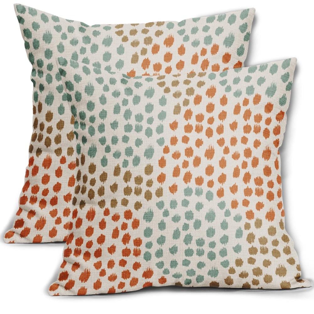 Blue Orange Brown Pillow Covers 16X16 Set Of 2 Fall Colored Art Dot Decorative Throw Pillows Trendy Print Outdoor Pillowcase Hol