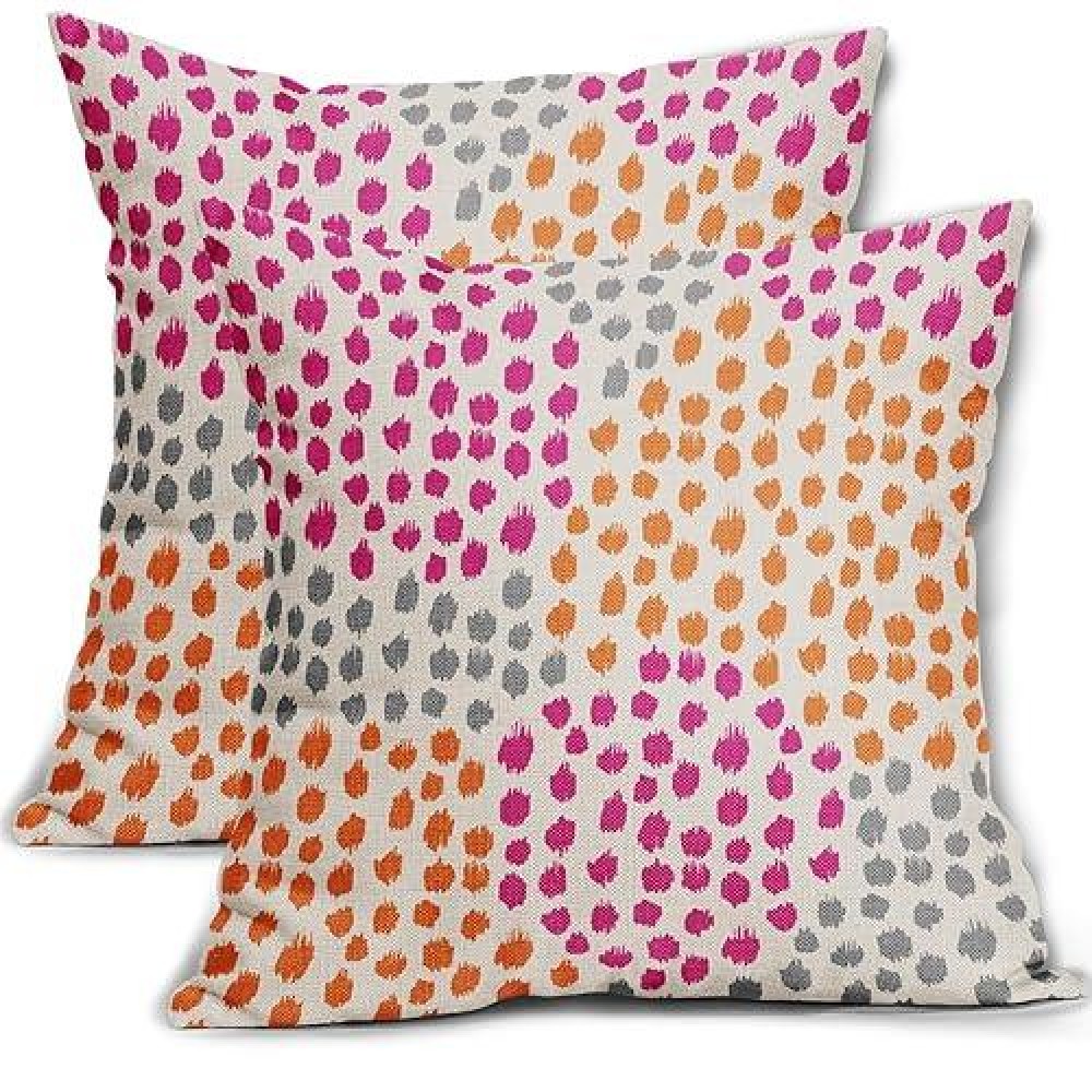 Pink Orange Grey Throw Pillow Covers 18X18 Set Of 2 Hot Pink Preppy Room Decor Pillows Trendy 70S Colored Dot Decorative Print O