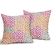 Pink Orange Grey Throw Pillow Covers 18X18 Set Of 2 Hot Pink Preppy Room Decor Pillows Trendy 70S Colored Dot Decorative Print O